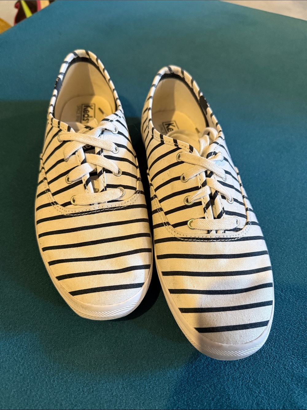 Keds Canvas Lace-Up Sneakers - White with Black Stripes